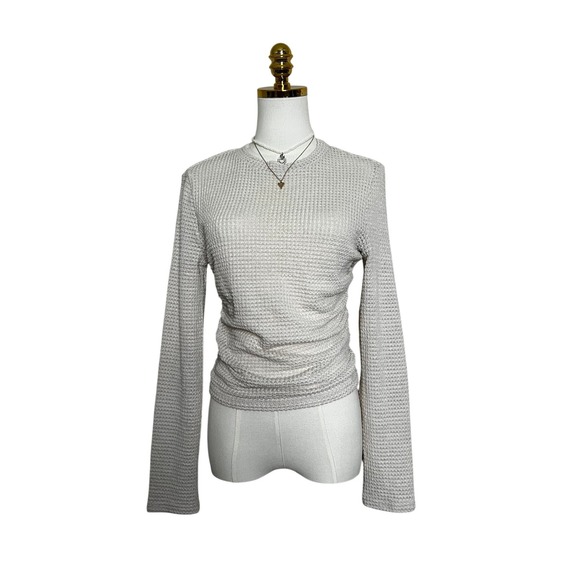 SHEIN Tops - SHEIN Women Beige Waffle Knit Ruched Side Long Sleeve Top Size L 8/10